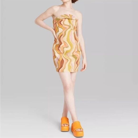 Nwt y2k style M Wild Fable Wave/Swirl-Print Strapless Bodycon Tube Mini Dress - Picture 1 of 11